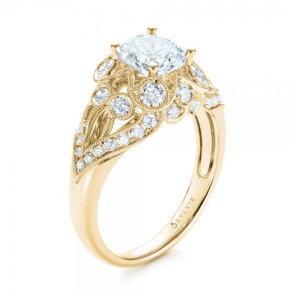 14k Yellow Gold 14k Yellow Gold Vintage-inspired Diamond Engagement Ring - Three-Quarter View -  103059