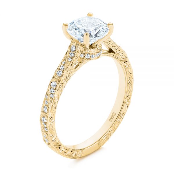 18k Yellow Gold 18k Yellow Gold Vintage-inspired Diamond Engagement Ring - Three-Quarter View -  105367
