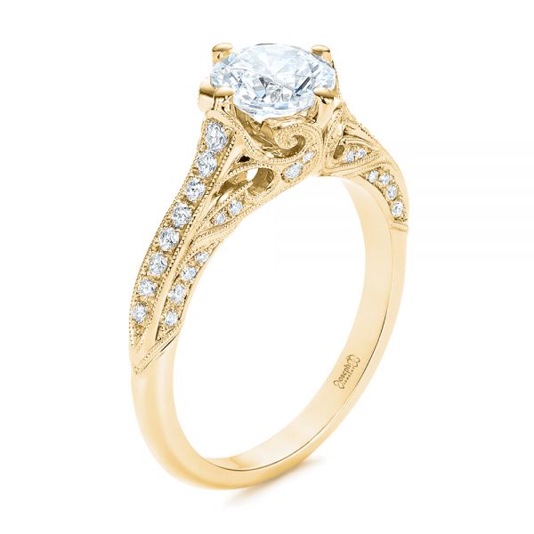 14k Yellow Gold 14k Yellow Gold Vintage-inspired Diamond Engagement Ring - Three-Quarter View - 105793
