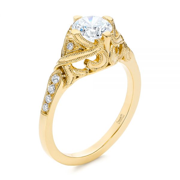 18k Yellow Gold 18k Yellow Gold Vintage-inspired Diamond Engagement Ring - Three-Quarter View -  105801