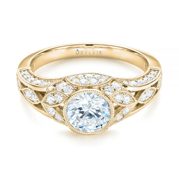 14k Yellow Gold 14k Yellow Gold Vintage-inspired Diamond Engagement Ring - Flat View -  103046