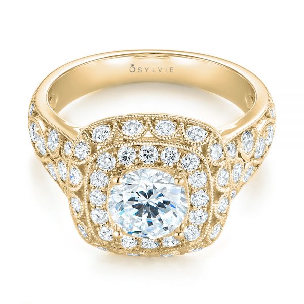 14k Yellow Gold 14k Yellow Gold Vintage-inspired Diamond Engagement Ring - Flat View -  103047