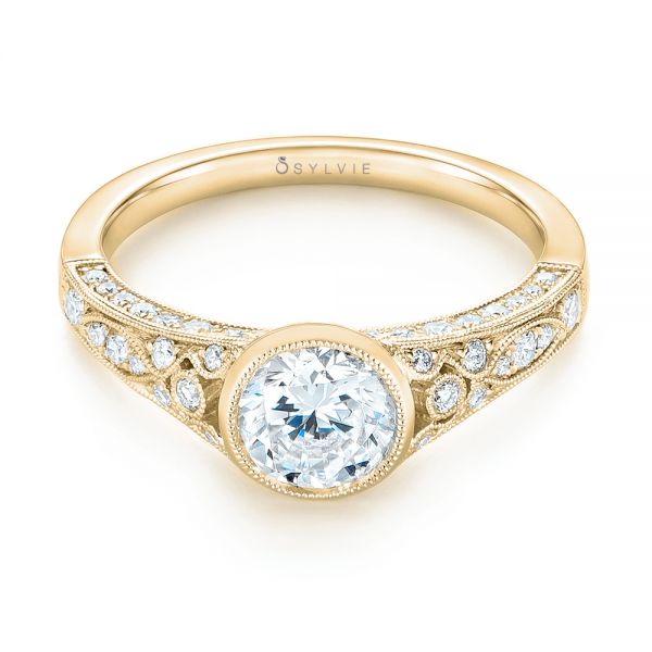 18k Yellow Gold 18k Yellow Gold Vintage-inspired Diamond Engagement Ring - Flat View -  103049
