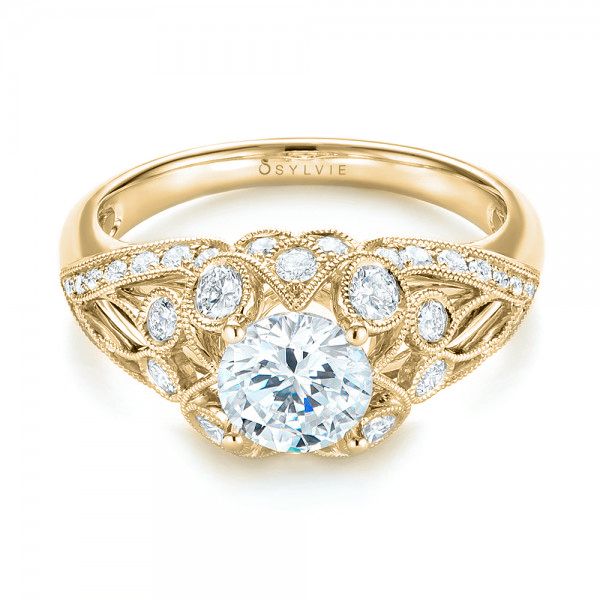 18k Yellow Gold 18k Yellow Gold Vintage-inspired Diamond Engagement Ring - Flat View -  103059