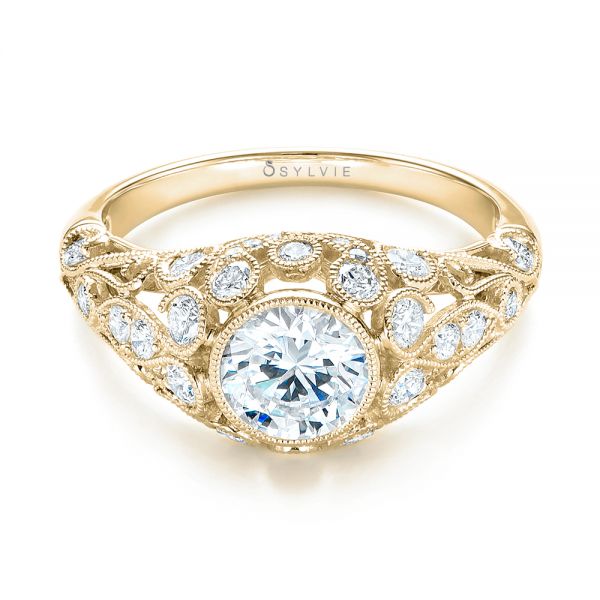 14k Yellow Gold 14k Yellow Gold Vintage-inspired Diamond Engagement Ring - Flat View -  103062