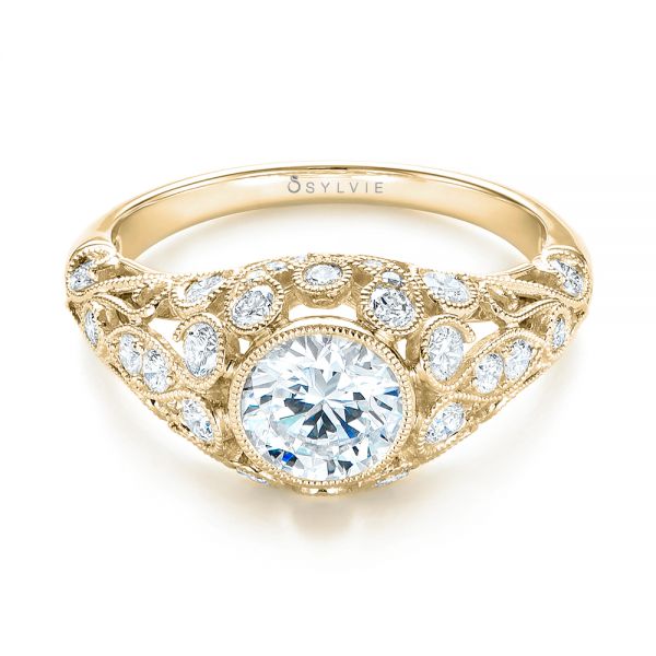 18k Yellow Gold 18k Yellow Gold Vintage-inspired Diamond Engagement Ring - Flat View - 103062