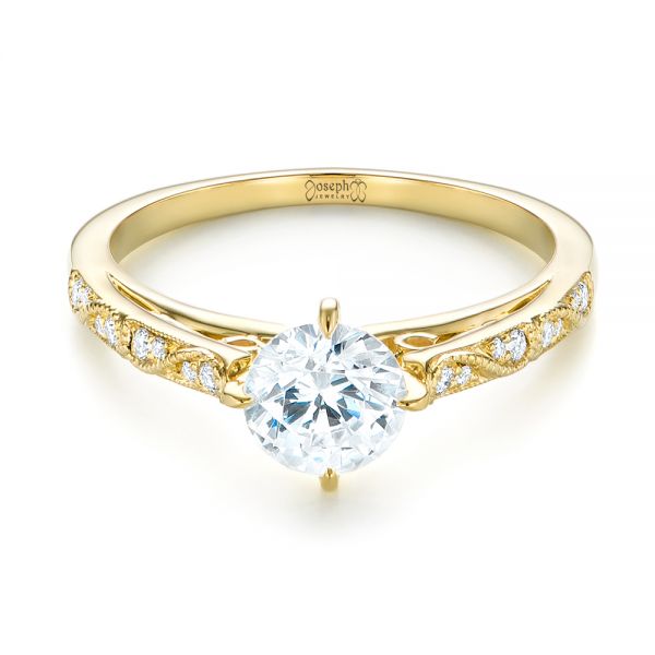 18k Yellow Gold Vintage-inspired Diamond Engagement Ring - Flat View -  103294