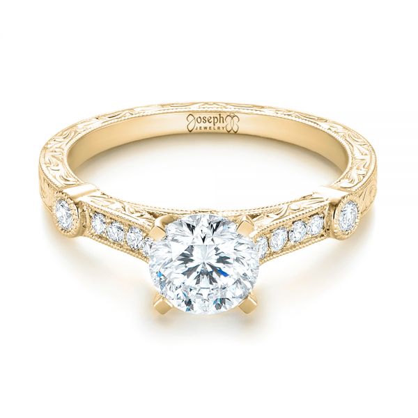 18k Yellow Gold 18k Yellow Gold Vintage-inspired Diamond Engagement Ring - Flat View -  103433
