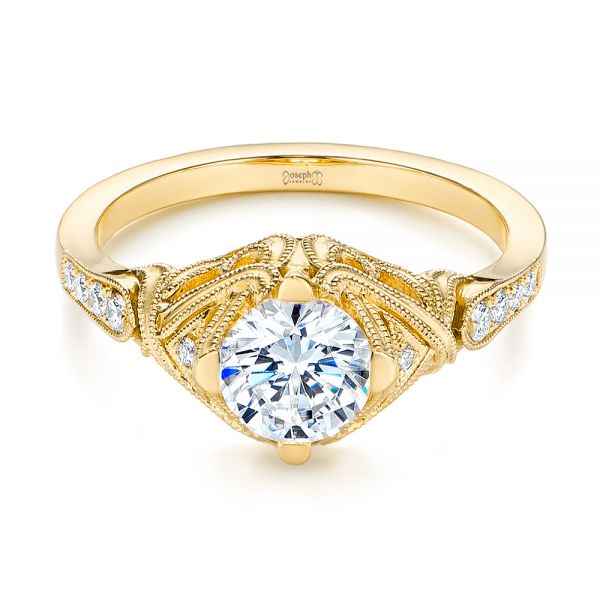 18k Yellow Gold 18k Yellow Gold Vintage-inspired Diamond Engagement Ring - Flat View -  105801