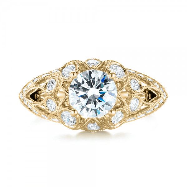 18k Yellow Gold 18k Yellow Gold Vintage-inspired Diamond Engagement Ring - Top View -  103059
