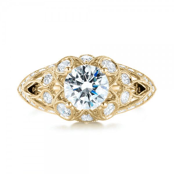 18k Yellow Gold 18k Yellow Gold Vintage-inspired Diamond Engagement Ring - Top View - 103059