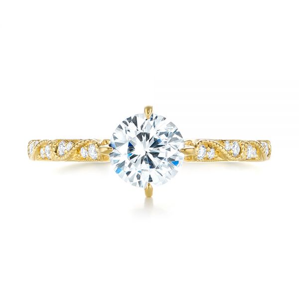 18k Yellow Gold Vintage-inspired Diamond Engagement Ring - Top View -  103294
