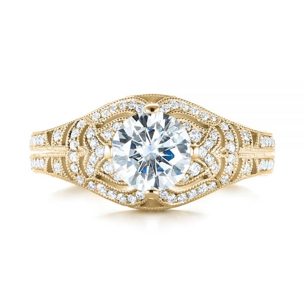 18k Yellow Gold 18k Yellow Gold Vintage-inspired Diamond Engagement Ring - Top View - 103511