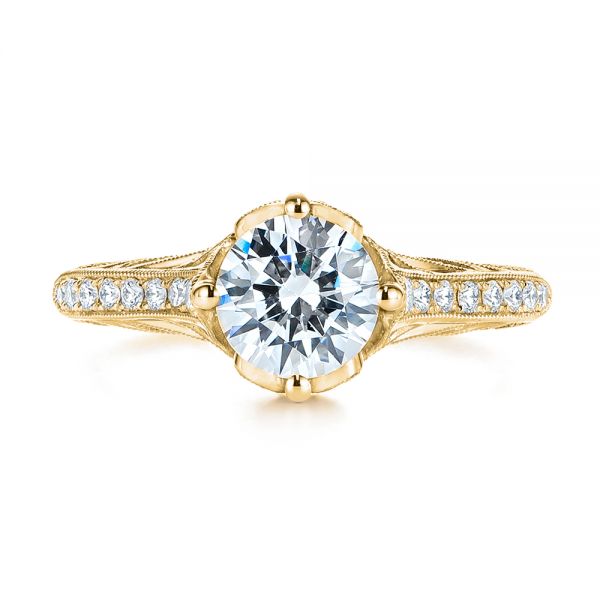 14k Yellow Gold 14k Yellow Gold Vintage-inspired Diamond Engagement Ring - Top View -  105793