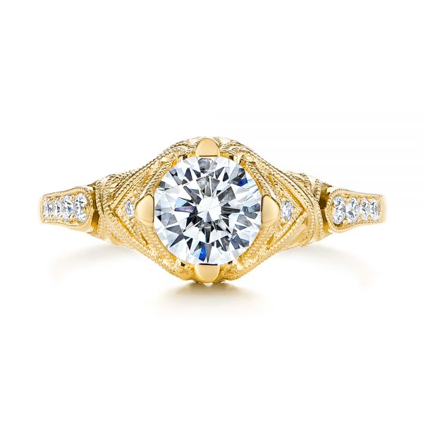18k Yellow Gold 18k Yellow Gold Vintage-inspired Diamond Engagement Ring - Top View -  105801