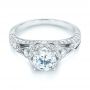 18k White Gold Vintage-inspired Diamond Halo Engagement Ring - Flat View -  103058 - Thumbnail