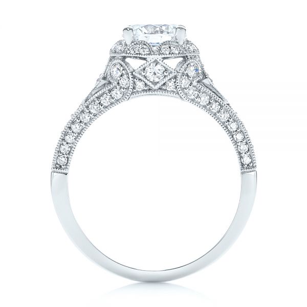 18k White Gold Vintage-inspired Diamond Halo Engagement Ring - Front View -  103058