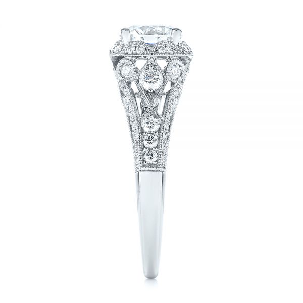 14k White Gold 14k White Gold Vintage-inspired Diamond Halo Engagement Ring - Side View -  103058