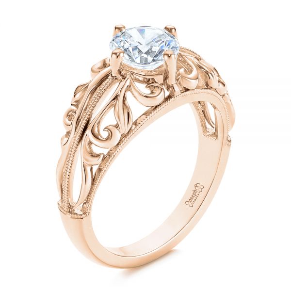 18k Rose Gold 18k Rose Gold Vintage-inspired Filigree Diamond Engagement Ring - Three-Quarter View - 105375