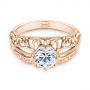 18k Rose Gold 18k Rose Gold Vintage-inspired Filigree Diamond Engagement Ring - Flat View -  105375 - Thumbnail