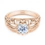 18k Rose Gold 18k Rose Gold Vintage-inspired Filigree Diamond Engagement Ring - Flat View -  105375 - Thumbnail