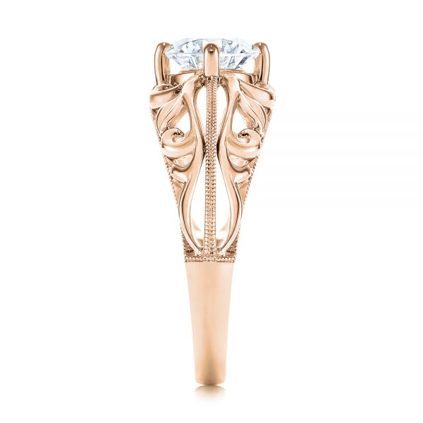 14k Rose Gold 14k Rose Gold Vintage-inspired Filigree Diamond Engagement Ring - Side View -  105375