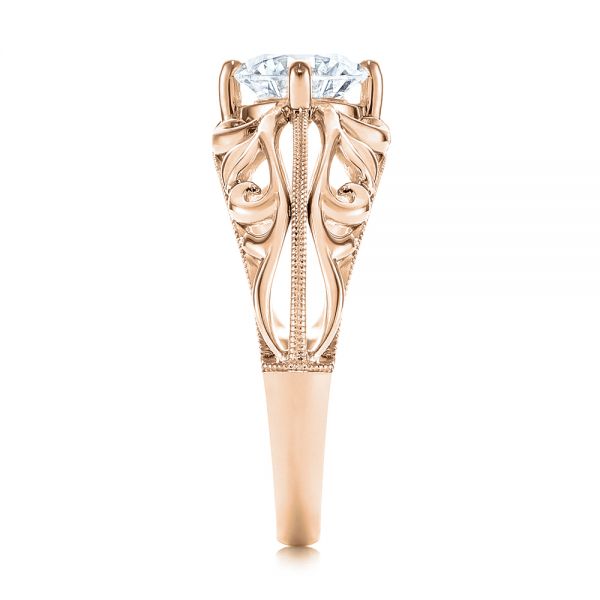 18k Rose Gold 18k Rose Gold Vintage-inspired Filigree Diamond Engagement Ring - Side View - 105375