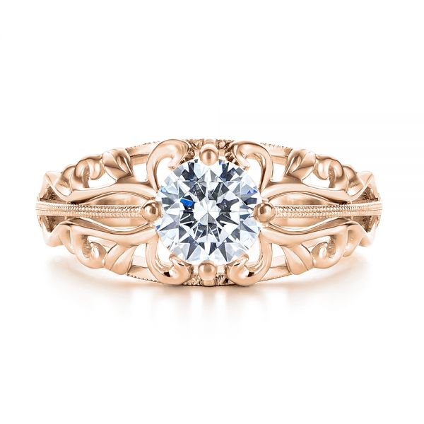 18k Rose Gold 18k Rose Gold Vintage-inspired Filigree Diamond Engagement Ring - Top View -  105375