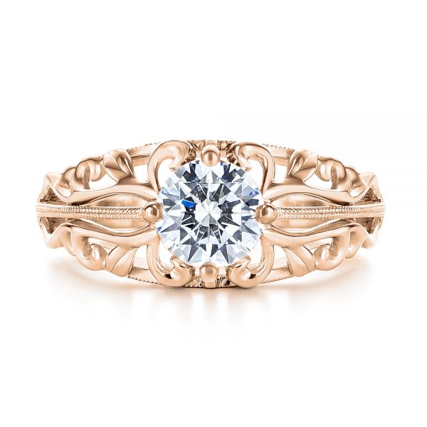 18k Rose Gold 18k Rose Gold Vintage-inspired Filigree Diamond Engagement Ring - Top View - 105375