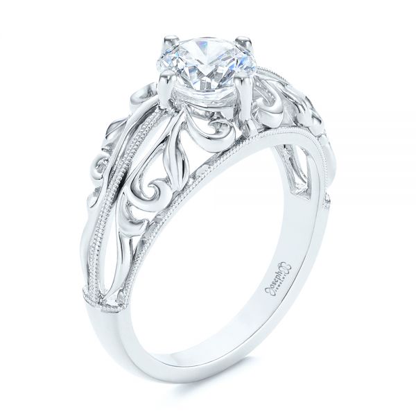 18k White Gold 18k White Gold Vintage-inspired Filigree Diamond Engagement Ring - Three-Quarter View -  105375