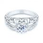 14k White Gold Vintage-inspired Filigree Diamond Engagement Ring - Flat View -  105375 - Thumbnail
