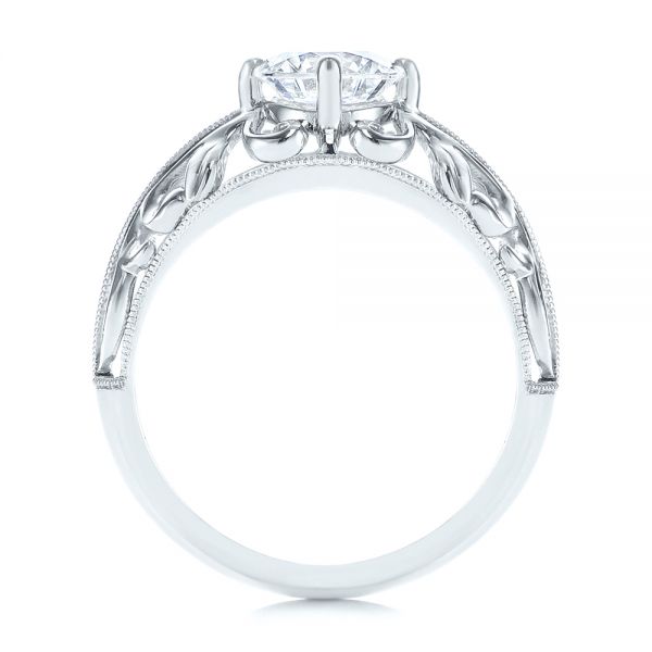 14k White Gold Vintage-inspired Filigree Diamond Engagement Ring - Front View - 105375