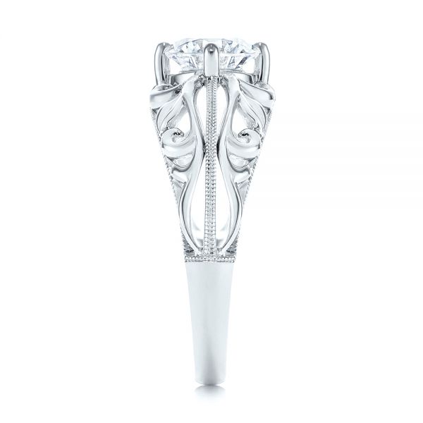 14k White Gold Vintage-inspired Filigree Diamond Engagement Ring - Side View -  105375
