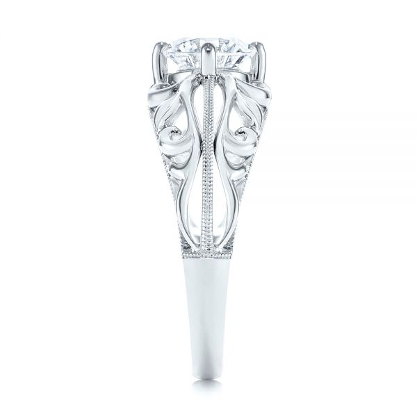 14k White Gold Vintage-inspired Filigree Diamond Engagement Ring - Side View - 105375