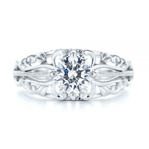 18k White Gold 18k White Gold Vintage-inspired Filigree Diamond Engagement Ring - Top View -  105375