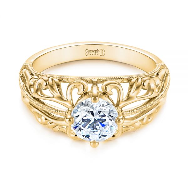 14k Yellow Gold 14k Yellow Gold Vintage-inspired Filigree Diamond Engagement Ring - Flat View -  105375