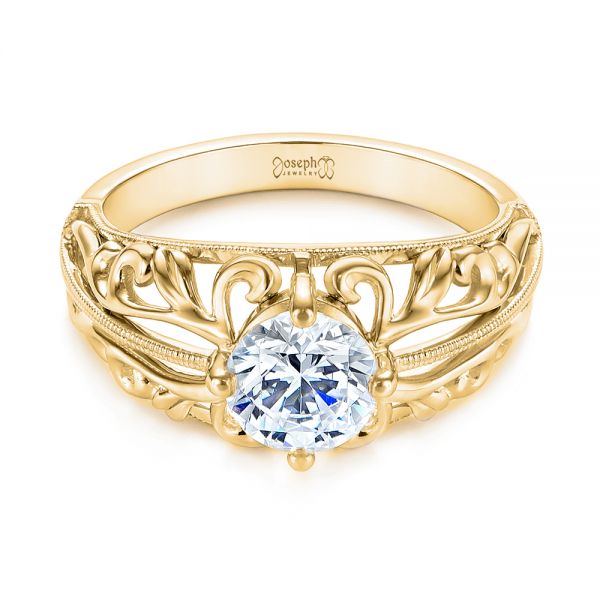 18k Yellow Gold Vintage Style Filigree Engagement Ring #105792