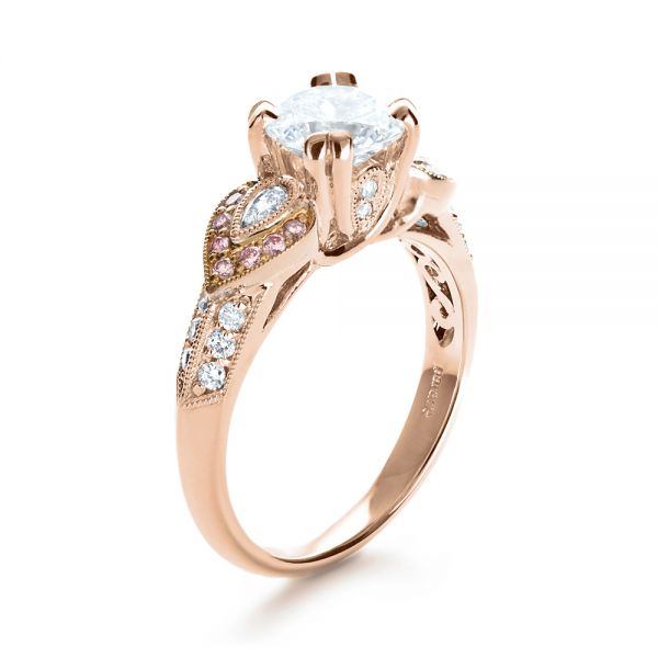 14k Rose Gold And 18K Gold 14k Rose Gold And 18K Gold White Diamond Engagement Ring - Parade - Three-Quarter View -  1127