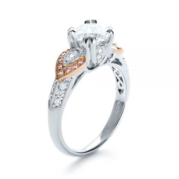 14k White Gold And 18K Gold 14k White Gold And 18K Gold White Diamond Engagement Ring - Parade - Three-Quarter View -  1127