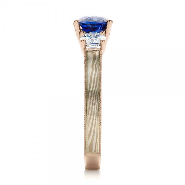 18k Rose Gold And 14K Gold 18k Rose Gold And 14K Gold Women's Blue Sapphire Diamond And Mokume Engagement Ring - Side View -  100278