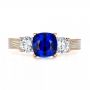 18k Rose Gold And 18K Gold 18k Rose Gold And 18K Gold Women's Blue Sapphire Diamond And Mokume Engagement Ring - Top View -  100278 - Thumbnail
