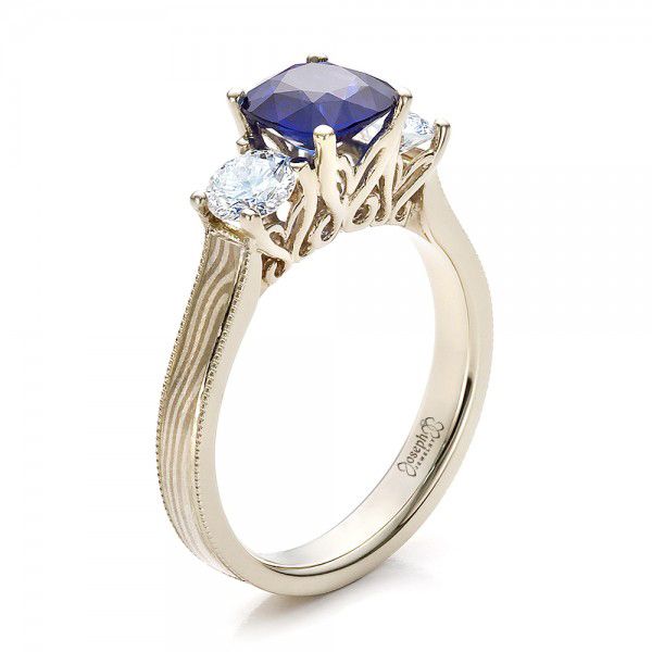 Women's Blue Sapphire, Diamond and Mokume Engagement Ring - reference design