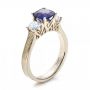 18k White Gold And 18K Gold Women's Blue Sapphire Diamond And Mokume Engagement Ring - Three-Quarter View -  100278 - Thumbnail