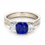 14k White Gold And 18K Gold 14k White Gold And 18K Gold Women's Blue Sapphire Diamond And Mokume Engagement Ring - Flat View -  100278 - Thumbnail