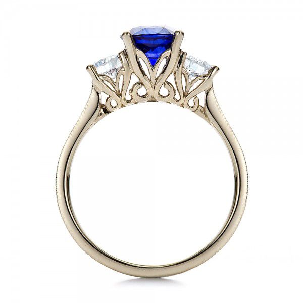  Platinum And 18K Gold Platinum And 18K Gold Women's Blue Sapphire Diamond And Mokume Engagement Ring - Front View -  100278