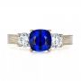 18k White Gold And 18K Gold Women's Blue Sapphire Diamond And Mokume Engagement Ring - Top View -  100278 - Thumbnail