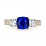 18k White Gold And Platinum 18k White Gold And Platinum Women's Blue Sapphire Diamond And Mokume Engagement Ring - Top View -  100278 - Thumbnail