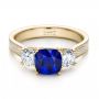 14k Yellow Gold And 18K Gold 14k Yellow Gold And 18K Gold Women's Blue Sapphire Diamond And Mokume Engagement Ring - Flat View -  100278 - Thumbnail