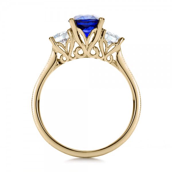 18k Yellow Gold And 18K Gold 18k Yellow Gold And 18K Gold Women's Blue Sapphire Diamond And Mokume Engagement Ring - Front View -  100278