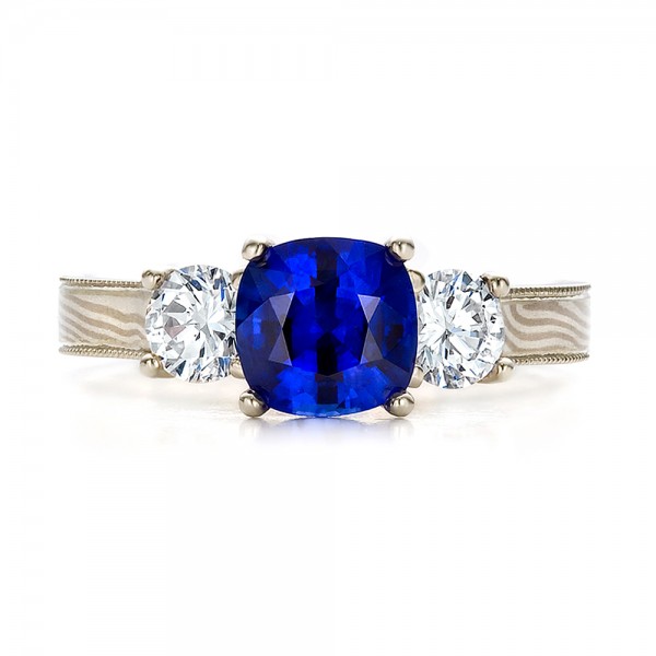 ... Rings â€º Women's Blue Sapphire, Diamond and Mokume Engagement Ring